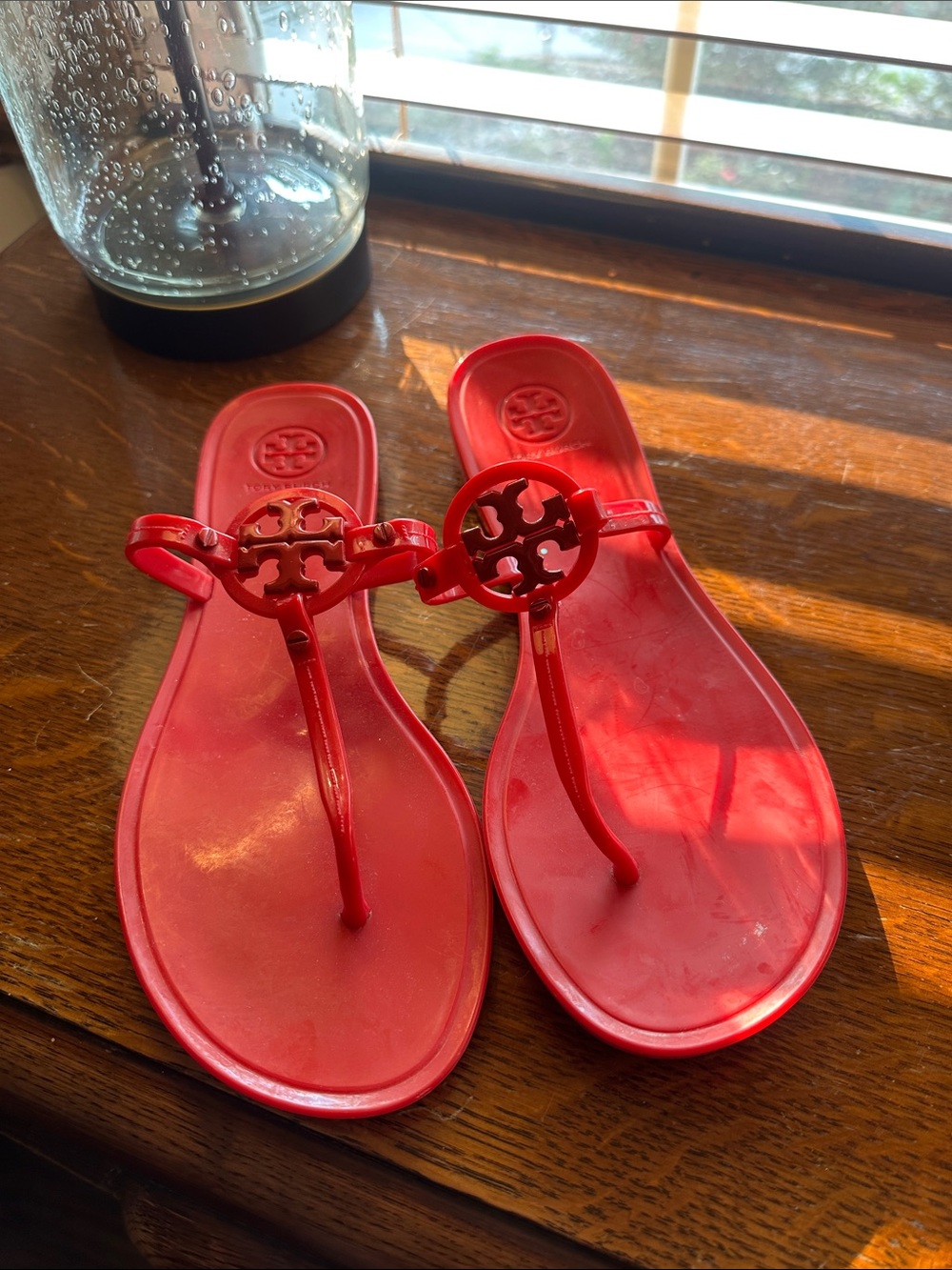 Tory Burch Red Logo Jelly Thong Sandals